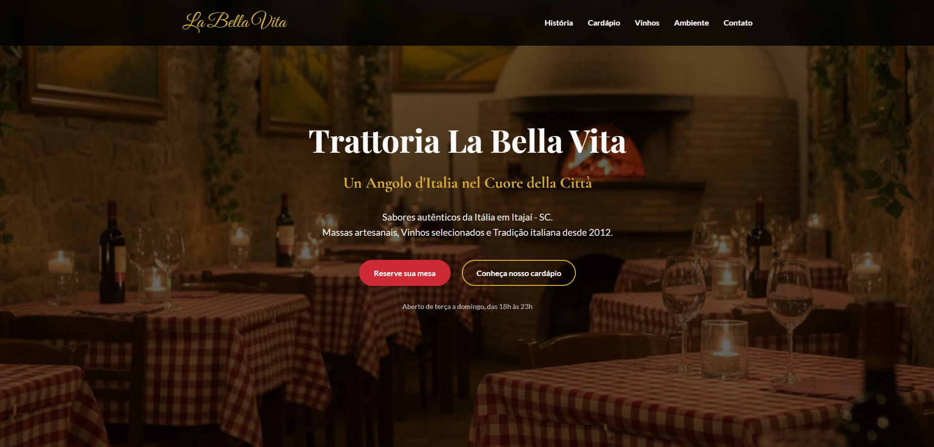 La Bella Vita — site gastronômico com identidade visual e conteúdo gerado por IA
