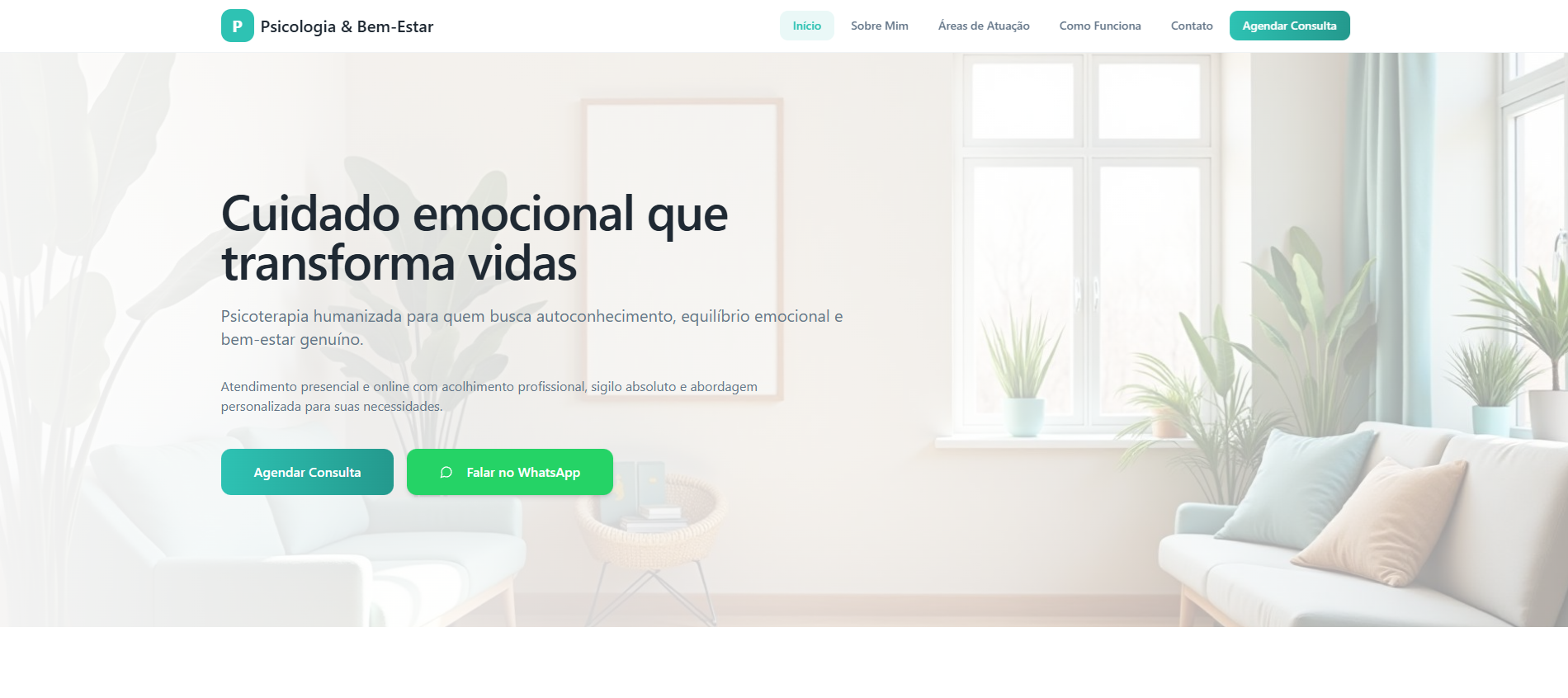 Psicologia & Bem-Estar — site Institucional para psicologia e bem-estar com design moderno e funcionalidades interativas