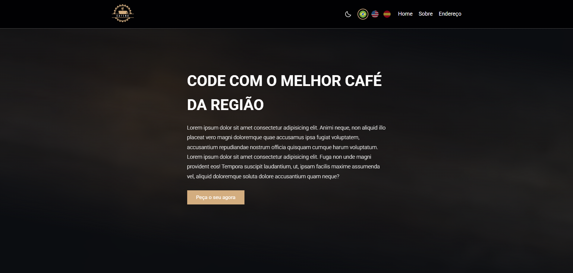 The Coffee House — landing imersiva com vídeo de fundo e suporte multilíngue